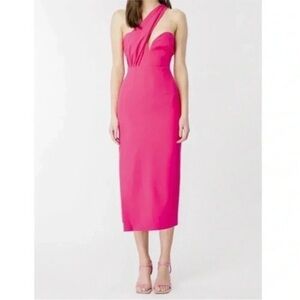 Bardot Lorella One Shoulder Midi Dress Bright Pink NWT 4